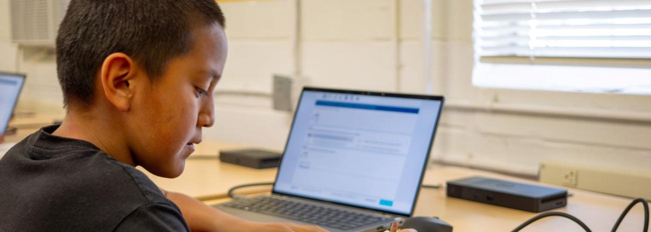 Male student working on laptop.